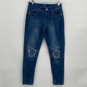 Arizona Jean Co Super Skinny Dark Wash Jeans Moto Knees Distressed girls 14